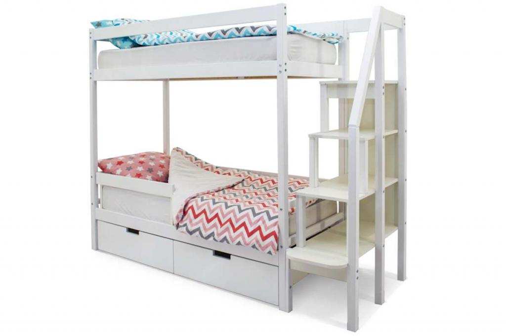 Детская двухярусная кровать Бельмарко Svogen белый с бортиком и ящиками