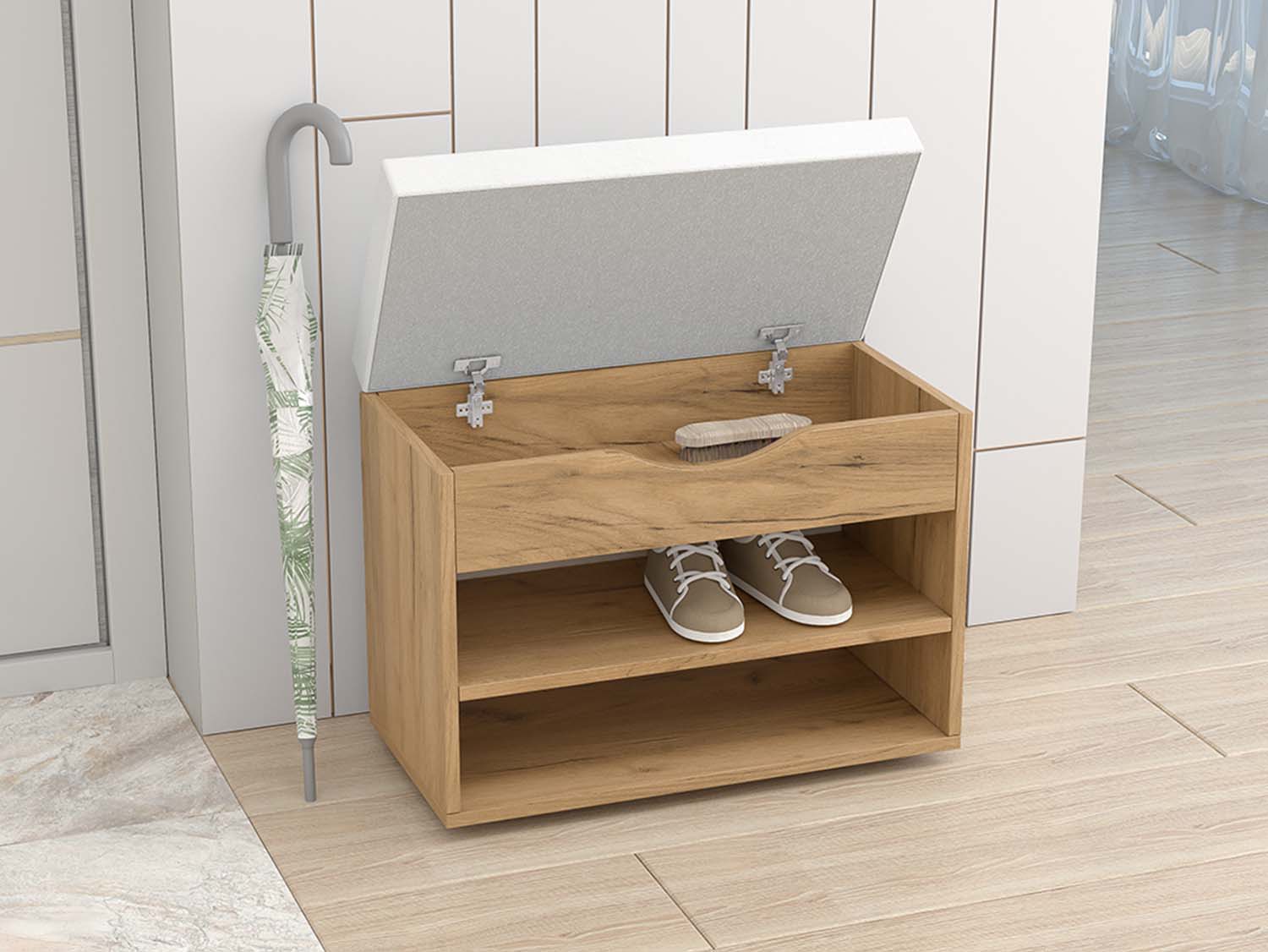 Обувница мягкая №3 - Дуб Крафт Золотой/Белый