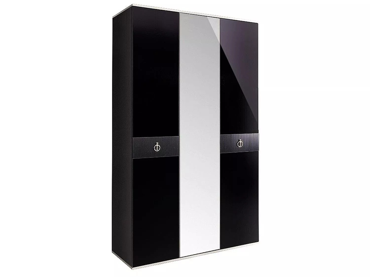 Шкаф 3-х дв. (с зеркалом) для платья и белья Римини Соло РМШ1/3(s) черный/серебро