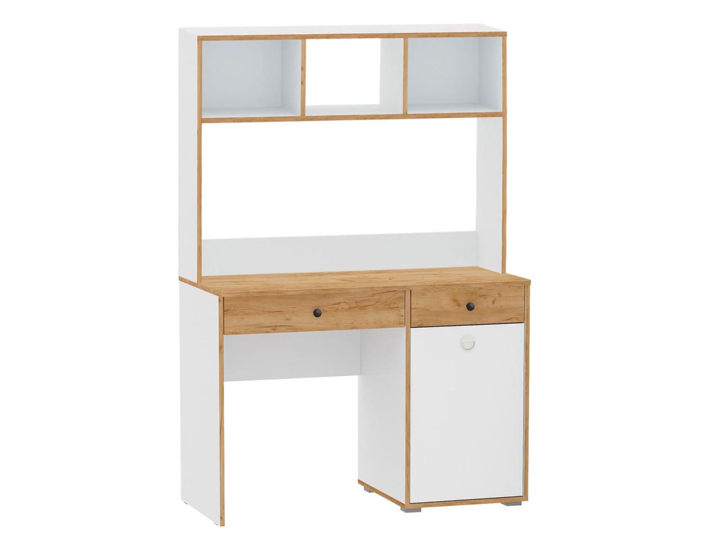 12.42 стол письменный с надстройкой 13.161 Вуди Белый/Дуб золотой