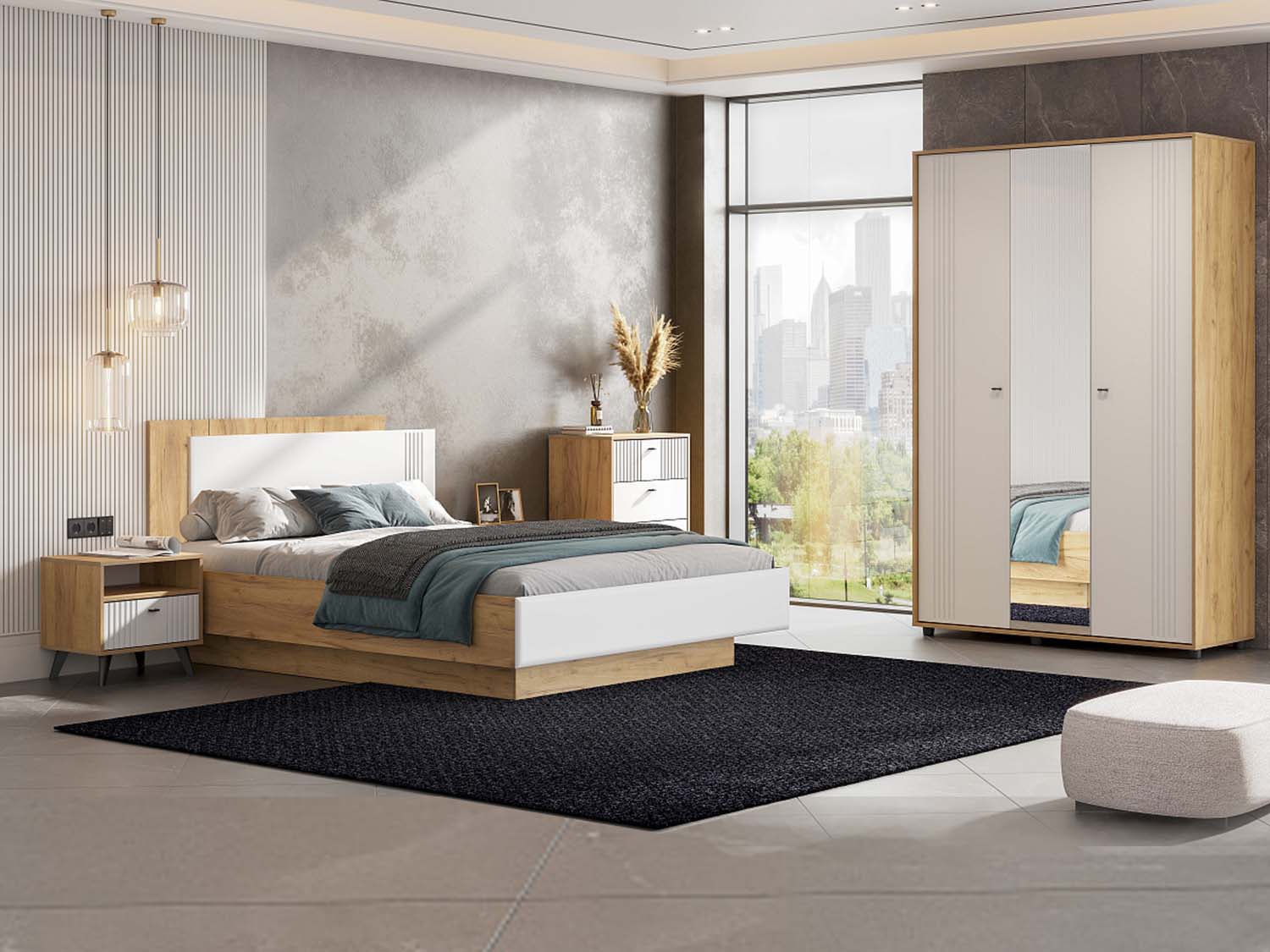 Спальня Милан 1 - Дуб Крафт золотой/Белый