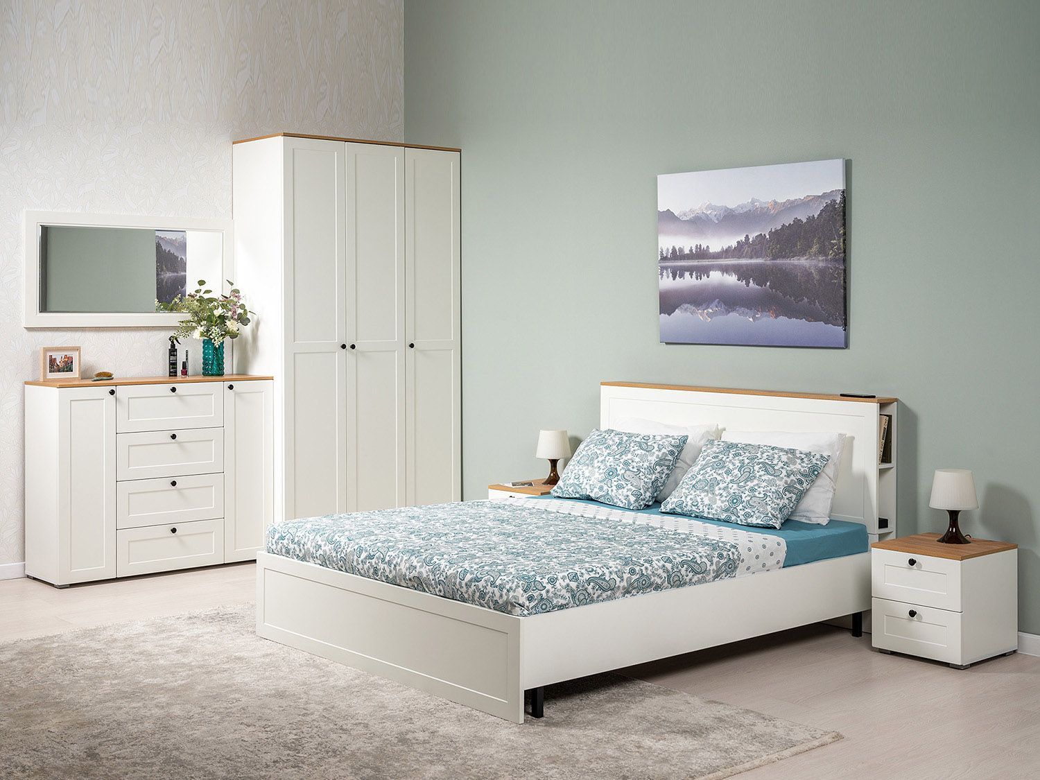 Спальня Остин 1 белый/дуб золотой