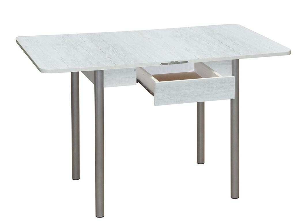 Эко 80х60 стол обеденный раскладной с ящиком / бетон белый/металлик