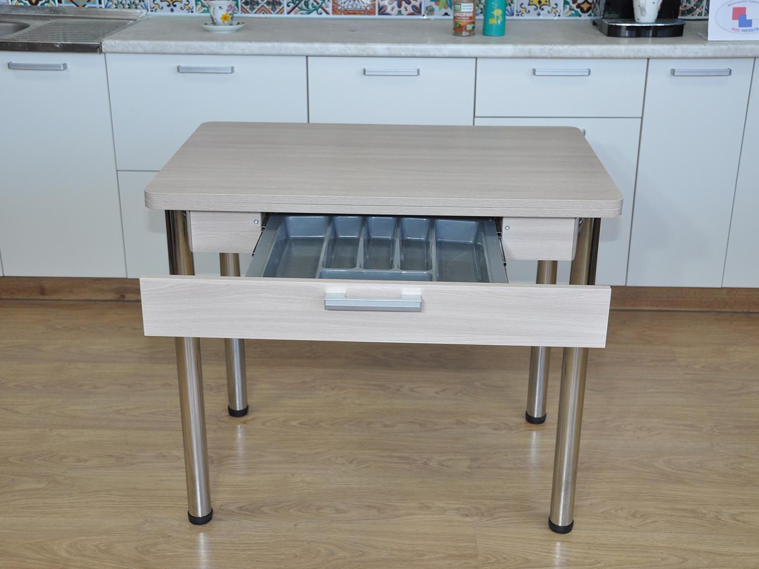 Симпл стол обеденный раскладной с ящиком / Ясень шимо светлый/хром