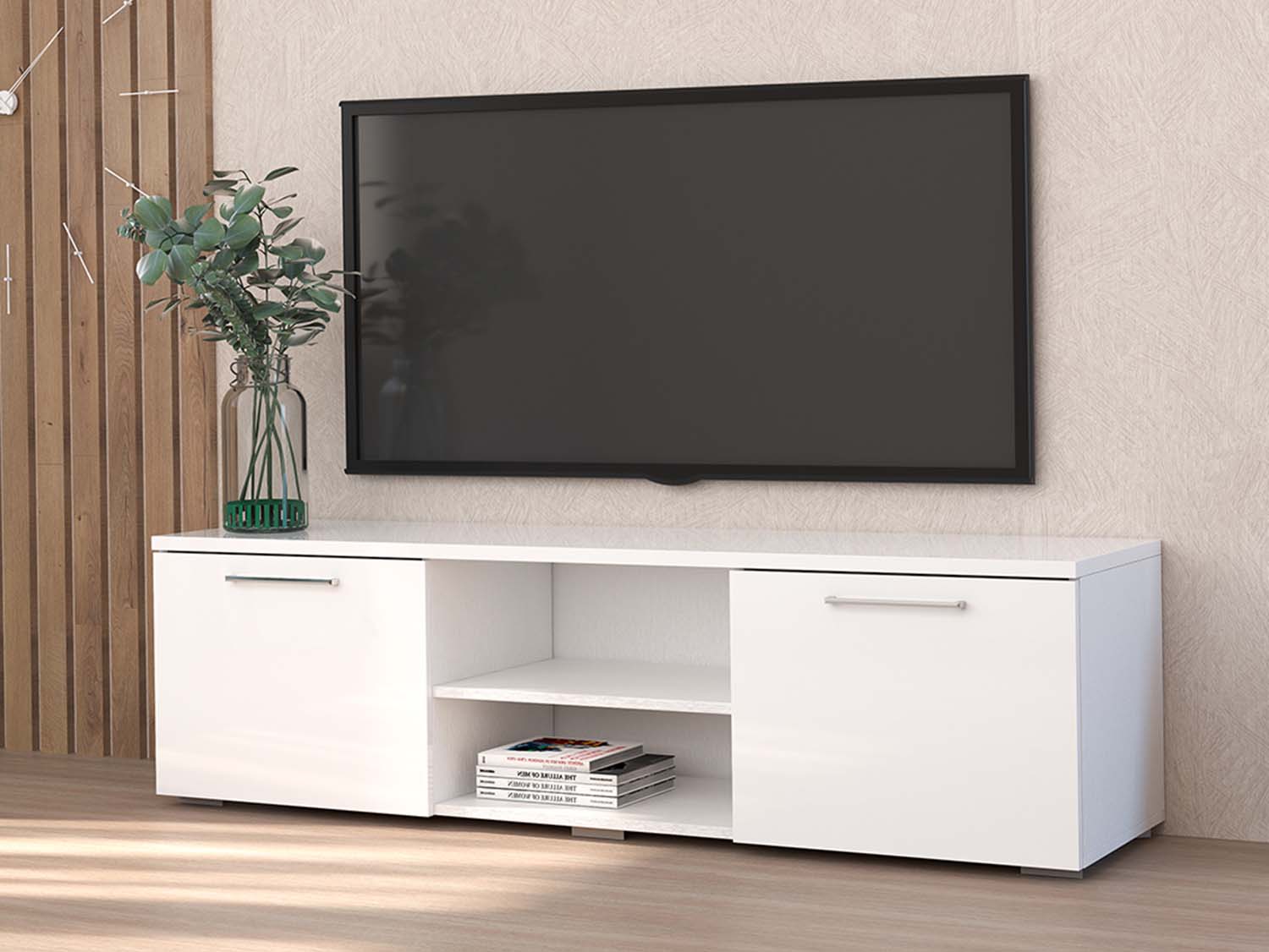 ТВ тумба 1500 - Белый/Белый глянец