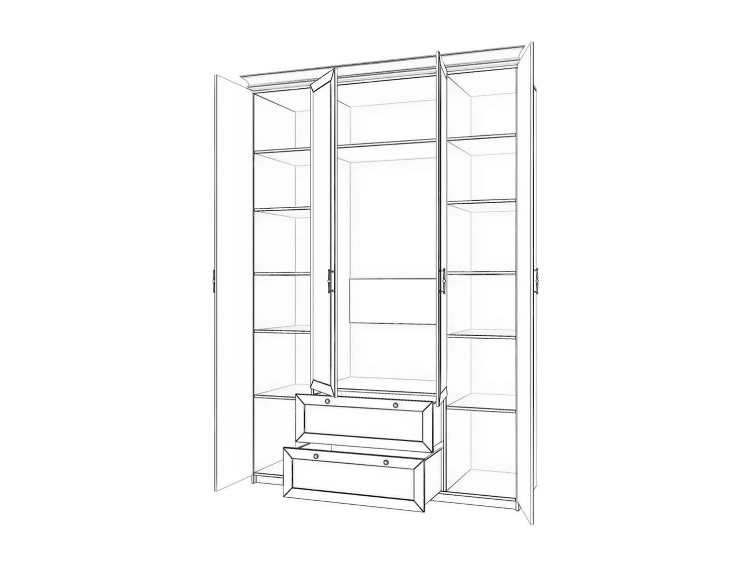 Бэль Шкаф четырехдверный + Карнизы 1602/550 Слоновая кость