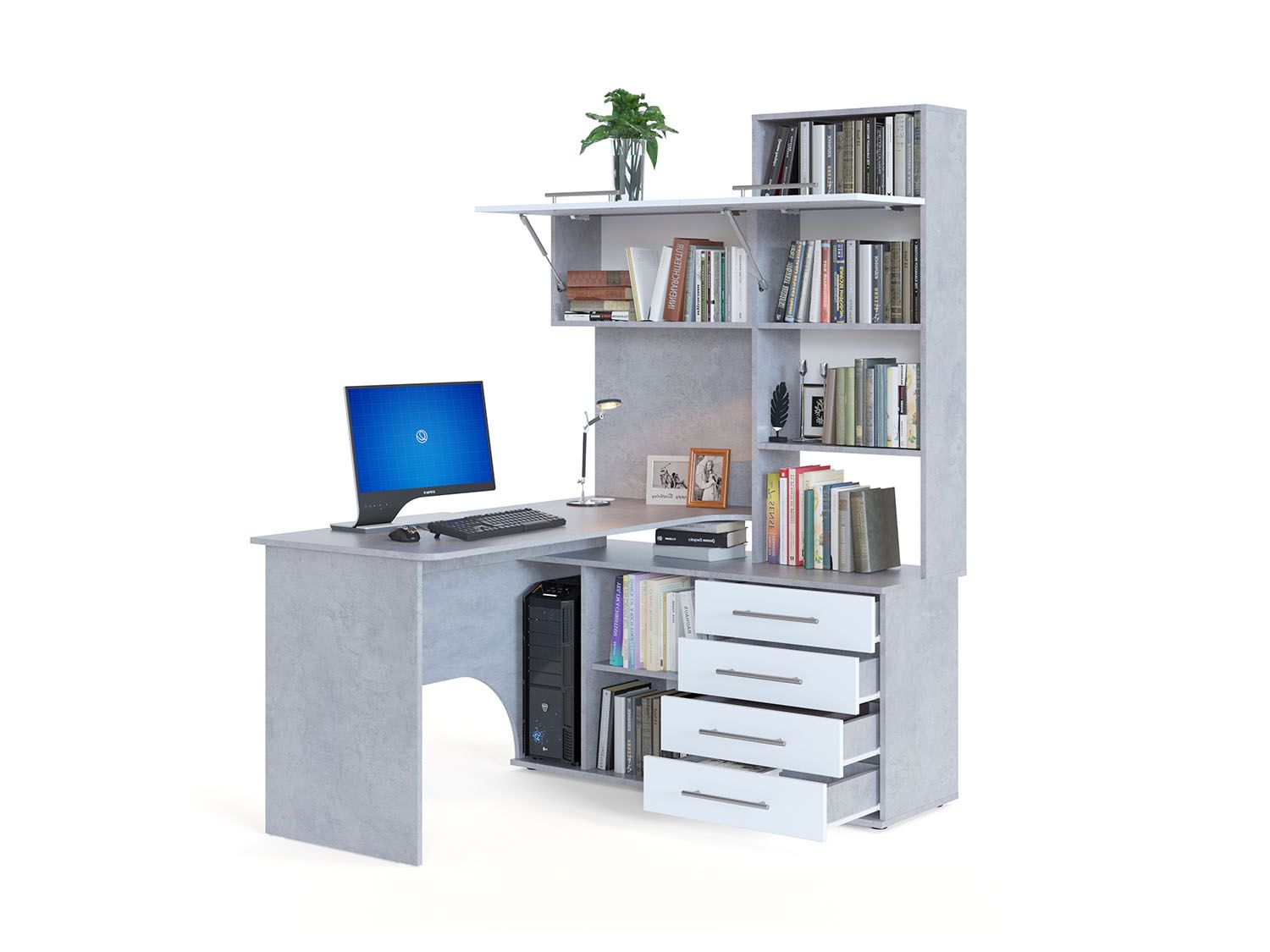 Компьютерный стол КСТ-14.1П Бетон / Белый