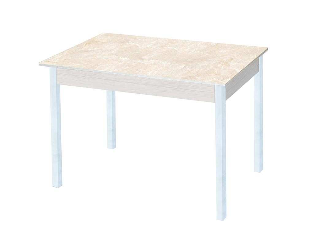 Альфа фотопечать стол обеденный раздвижной / мрамор бежевый/дуб молочный/белый