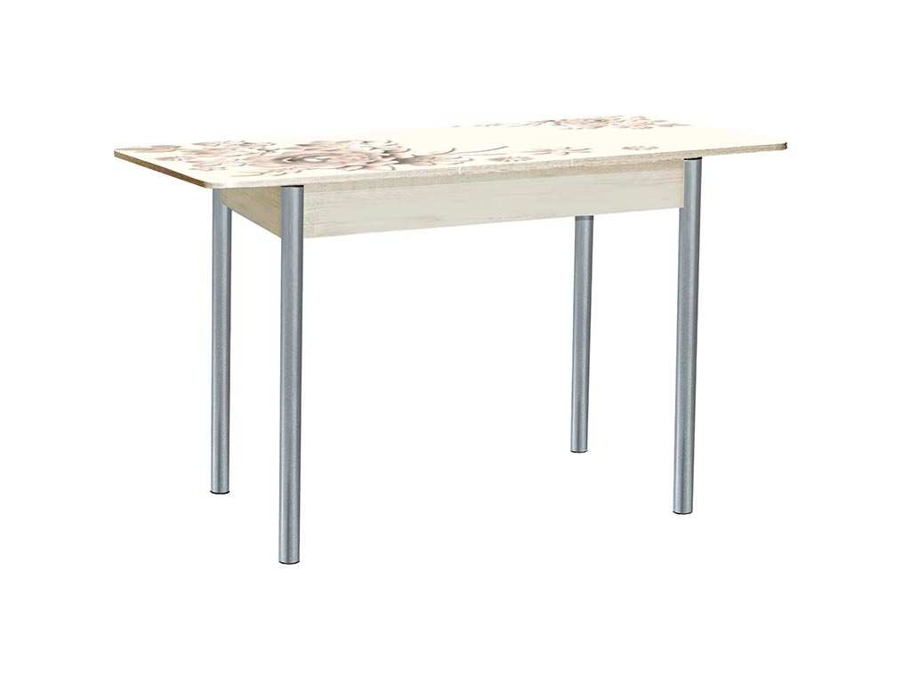 Нью йорк фотопечать стол обеденный раздвижной / кофейные цветы/дуб молочный/металлик