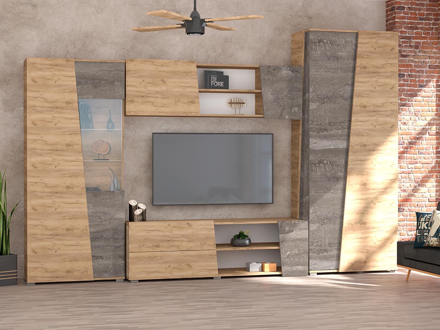 Гостиная Аллегро 10 компл. 1 / Дуб Крафт золотой/Камень темный