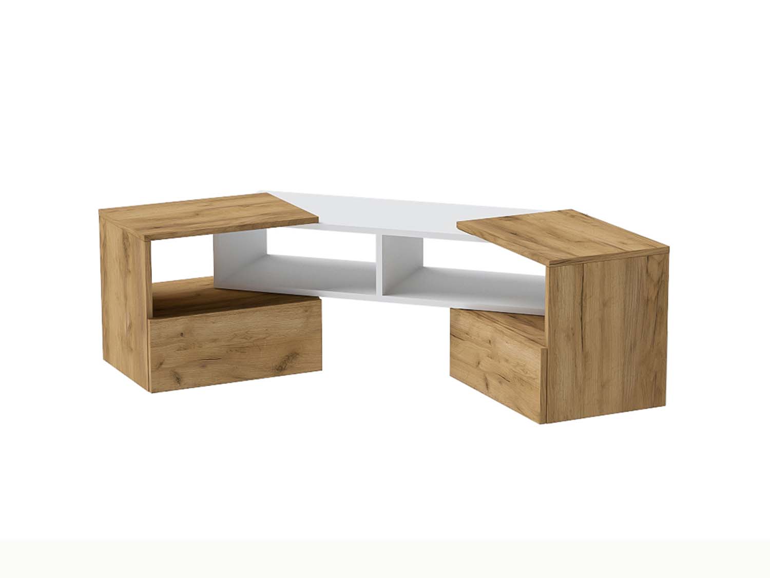 ТВ тумба раздвижная - Белый/Дуб Крафт золотой