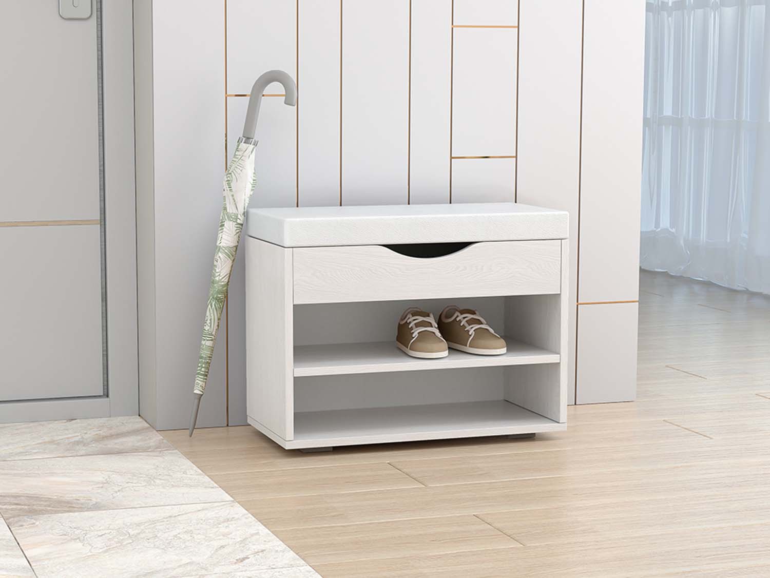 Обувница мягкая №3 - Ясень Анкор светлый/Белый