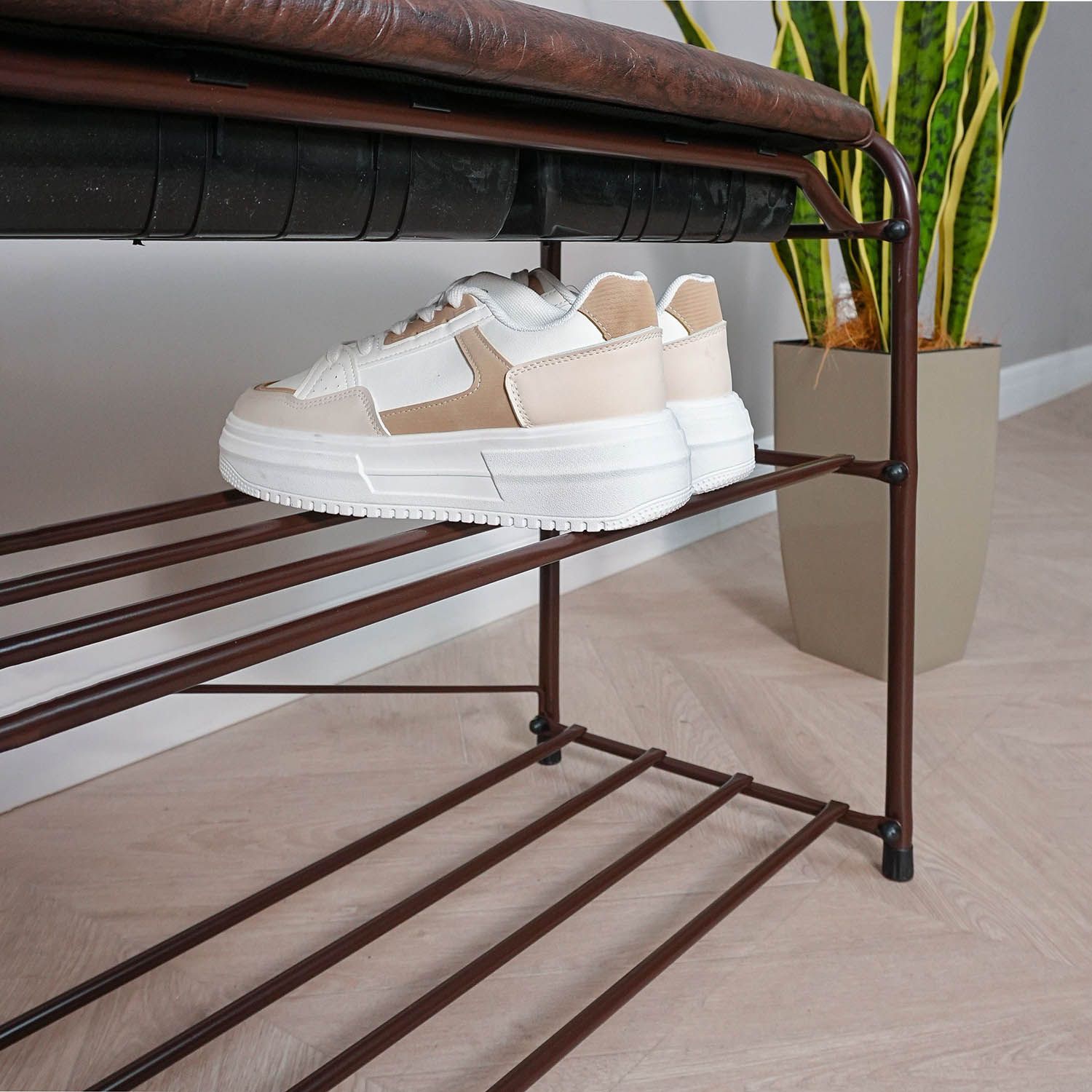 Подставка для обуви Альфа 13 с сиденьем Коричневый