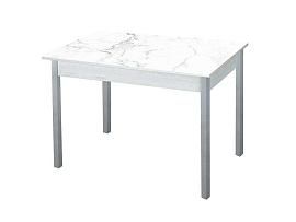 Альфа фотопечать стол обеденный раздвижной / белый мрамор/бетон белый/металлик