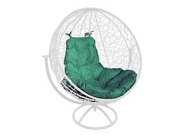 Вращающееся кресло КРУГ с ротангом белое зеленая подушка