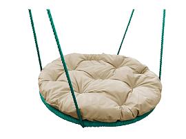 Качели ГНЕЗДО с подушкой 0,8 м, с оплёткой зеленое бежевая подушка
