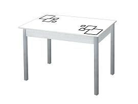 Альфа фотопечать стол обеденный раздвижной / квадраты на белом/бетон белый/металлик