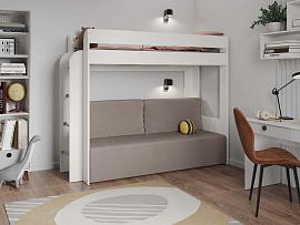 Кровать двухъярусная Немо Белый / велюр Parma 10 - Капучино