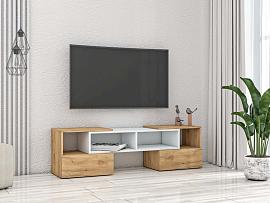 ТВ тумба раздвижная - Белый/Дуб Крафт золотой