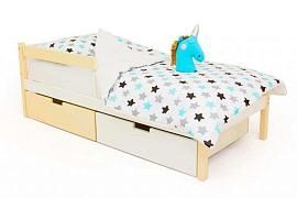 Детская кровать Бельмарко Svogen classic бежево-белый с бортиком и ящиками