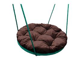 Качели ГНЕЗДО с подушкой 0,6 м, с оплёткой зеленое коричневая подушка