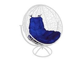 Вращающееся кресло КРУГ с ротангом белое синяя подушка