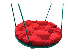 Качели ГНЕЗДО с подушкой 0,8 м, с оплёткой зеленое красная подушка
