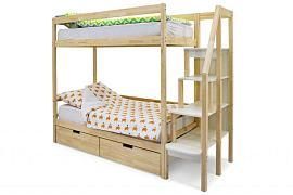 Детская двухярусная кровать Бельмарко Svogen натура (без покрытия) с ящиками