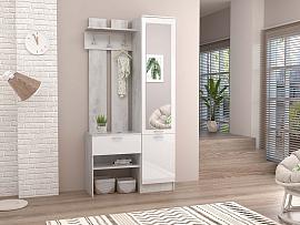 Прихожая Иннэс-3 - Бетон светлый/Белый глянец