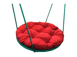 Качели ГНЕЗДО с подушкой 0,6 м, с оплёткой зеленое красная подушка