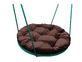 Качели ГНЕЗДО с подушкой 0,8 м, с оплёткой зеленое коричневая подушка