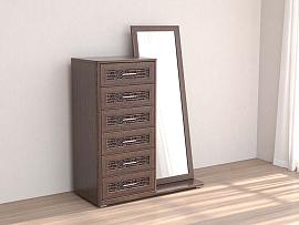 Кэт 4 комод 6 ящиков зеркало - Венге/Кайман тёмный