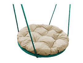 Качели ГНЕЗДО с подушкой 0,6 м, с оплёткой зеленое бежевая подушка