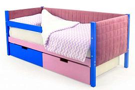 Детская кровать-тахта мягкая Svogen синий-лаванда с ящиками и бортиком