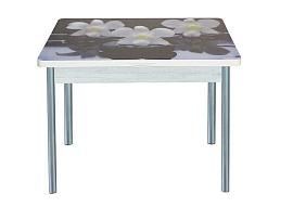 Симпл фотопечать стол обеденный раскладной / орхидея на черных камнях/бетон белый/металлик
