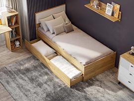 Милан кровать 900 с основанием и 2-я ящиками - Дуб Крафт золотой/Белый