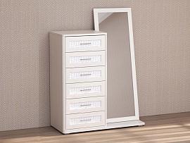 Кэт 4 комод 6 ящиков зеркало - Бодега белая/Кайман белый