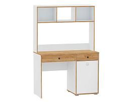 12.42 стол письменный с надстройкой 13.161 Вуди Белый/Дуб золотой