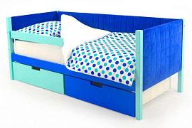 Детская кровать-тахта мягкая Svogen Мятно-синий с ящиками и бортиком