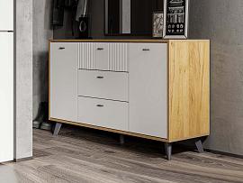 Милан комод 3 ящика двухстворчатый - Дуб Крафт золотой/Белый