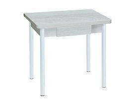 Эко 80х60 стол обеденный раскладной с ящиком / бетон белый/белый