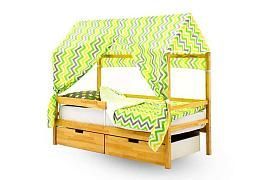 Крыша текстильная для кровати-домика Svogen "зигзаги, желтый, зеленый, фон белый"