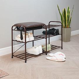 Подставка для обуви Альфа 33 с сиденьем и ящиком Коричневый