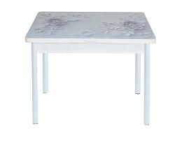 Симпл фотопечать стол обеденный раскладной / цветы на сером/бетон белый/белый