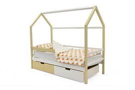 Детская кровать-домик Бельмарко Svogen бежево-белый с ящиками и бортиком