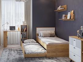 Милан кровать 900 выкатная - Дуб Крафт золотой/Белый