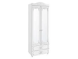 Шкаф 2-х дверный с зеркалами и ящиками (гл.410) Италия ИТ-45 белое дерево