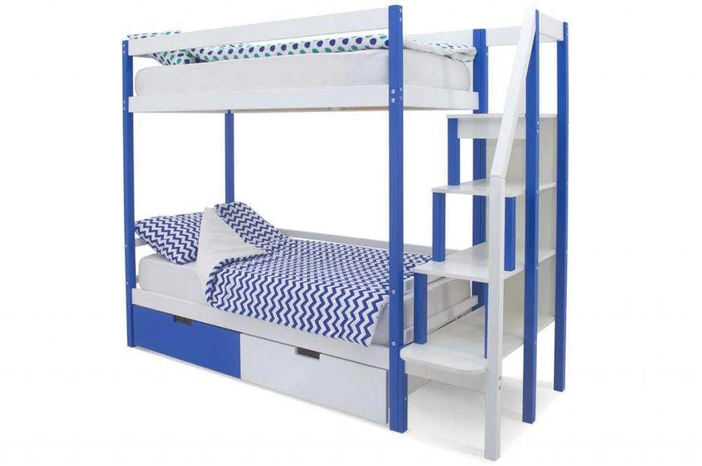 Детская двухярусная кровать Бельмарко Svogen сине-белый с ящиками