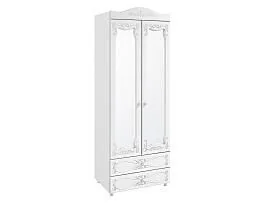 Шкаф 2-х дверный с зеркалами и ящиками (гл.560) Италия ИТ-50 белое дерево