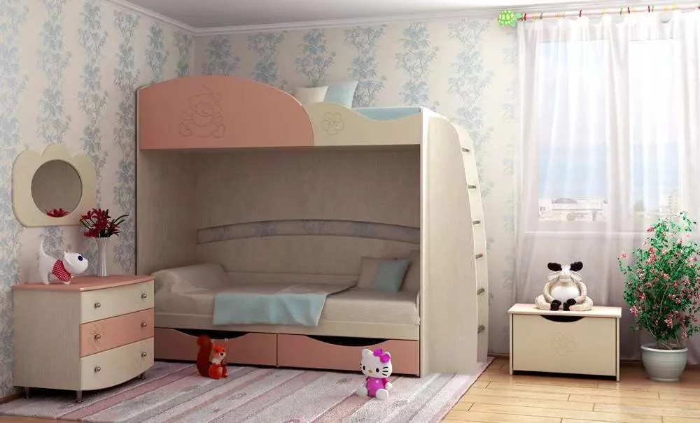 Набор мебели для детской с двумя спальными местами.